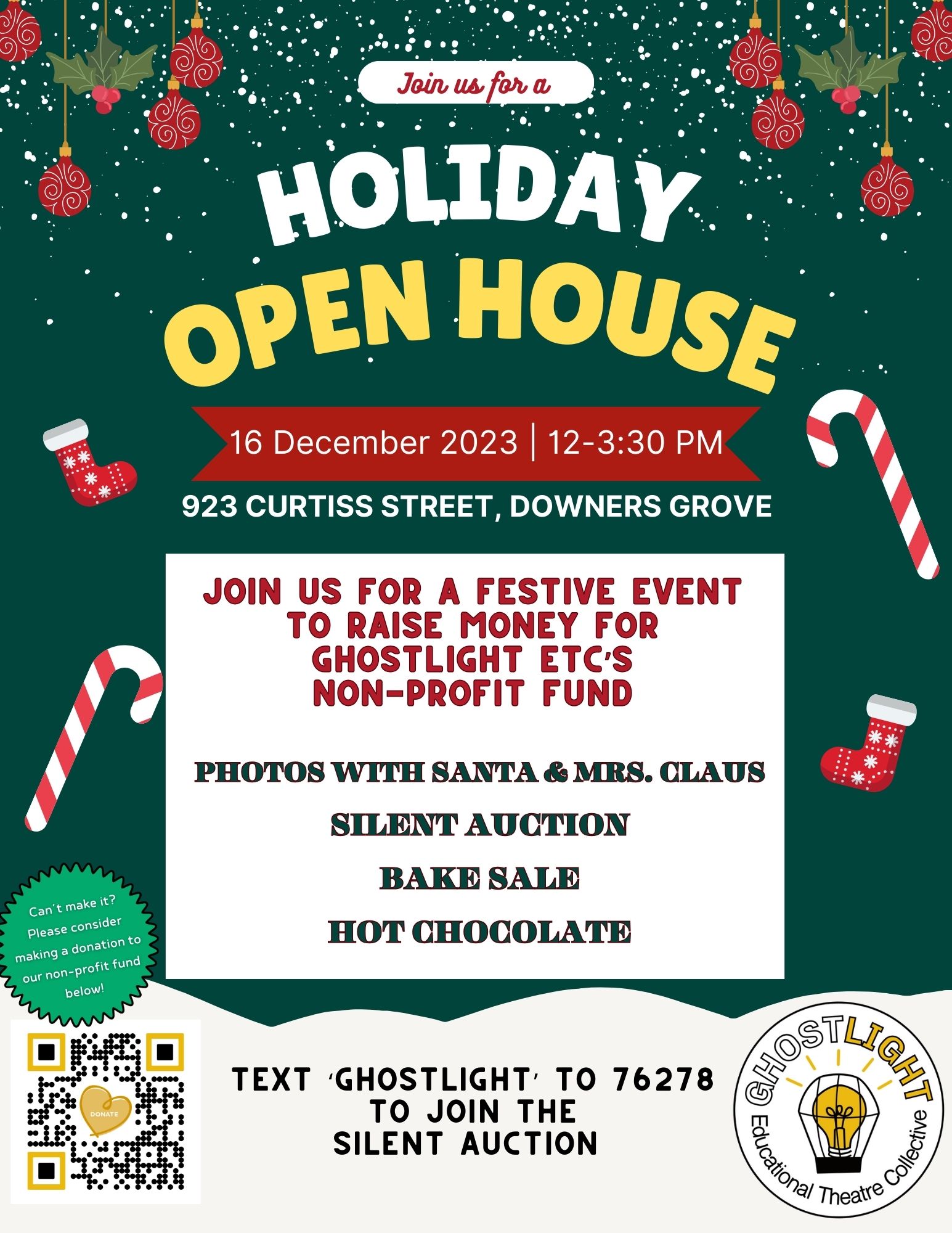 Ghostlight ETC Holiday Open House flyer